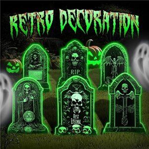 6 Pack Halloween Yard Signs with Tombstone Outdoor Yard Terror Decorations Glow